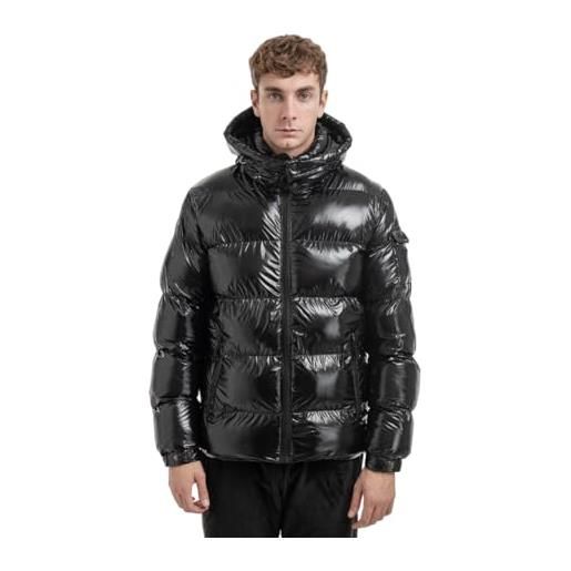 TONY BACKER giubbotto giacca corto piumino pesante invernale lucido uomo antivento impermeabile con cappuccio staccabile con zip (xxl, bianca)