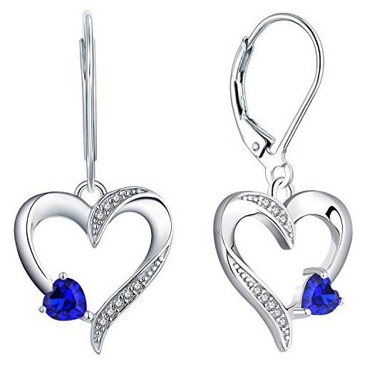 YL orecchini cuore argento 925 taglio settembre pietra portafortuna spinello blu orecchini a cuore d'amore per donne