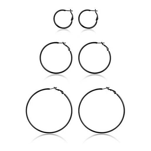 GOLDCHIC JEWELRY set di orecchini a cerchio grande, 3 paia di orecchini cerchio neri, 30 mm, 50 mm, 70 mm orecchini donna in acciaio inossidabile orecchini donna neri regalo donna ragazza