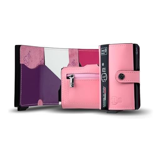SLim porta carte di credito schermato portafoglio uomo rfid portatessere anticlonazione donna portacarte uomo (rosa multicolor, con zip)