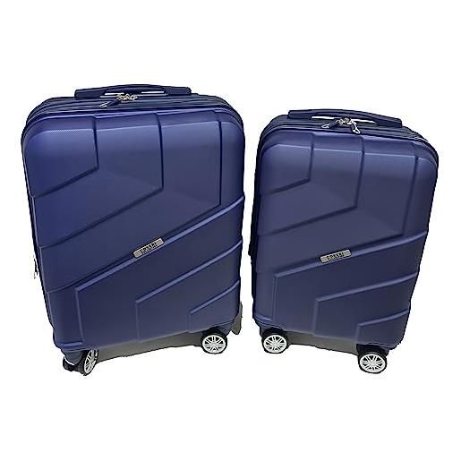 COVERI COLLECTION set 2 pezzi trolley enrico coveri bagaglio a mano espandibile 46x32x20 8 ruote removibili misura ideale per qualsiasi compagnia aerea+trolley bagaglio a mano espandibile 55x38x20 (blu)