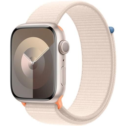Apple smartwatch Apple watch serie 9 gps 45mm cassa in alluminio con cinturino sport loop argento/beige chiaro [mr983qf/a][mr983qf/a]