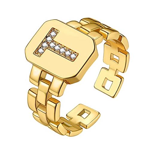 GOLDCHIC JEWELRY anello lettera t gioielli da uomo, anello alfabeto dalla a alla z regolabile, anello aperto capziale in oro da uomo