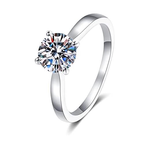 Gualiy anello fidanzamento argento 925 donna, anello matrimonio donna 4-artigli solitario anello con moissanite 1ct anello misura 12