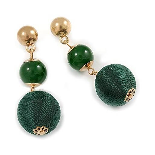 Avalaya orecchini pendenti a doppia sfera verde tono oro - 55 mm l, misura unica, resina