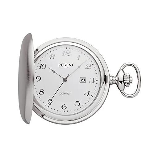 Regent orologio da tasca da uomo savonnette con coperchio in acciaio inox, diametro 48 mm, data al quarzo, in diverse varianti, p-751 - argento/argento numeri arabi