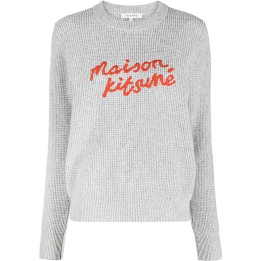 Maison Kitsuné logo-embroidered waffle-knit jumper - grigio