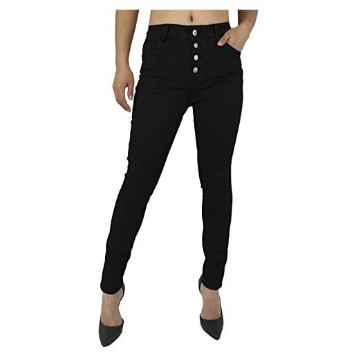 Sexy Woman pantalone donna aderente in cotone elasticizzato con bottini particolari (cod. H360) (nero, s)