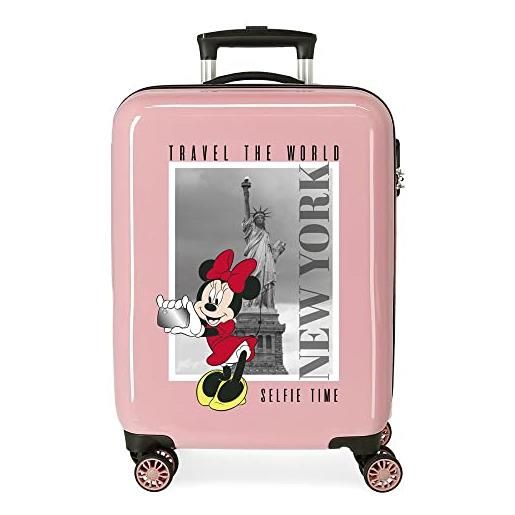 Disney topolino e minnie viaggia per il mondo new york nude valigia da cabina 38x55x20 cm abs rigido chiusura a combinazione laterale 34l 2 kg 4 doppie ruote bagaglio a mano