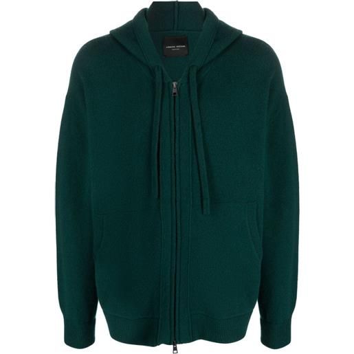 Roberto Collina fine-knit drawstring hoodie - verde