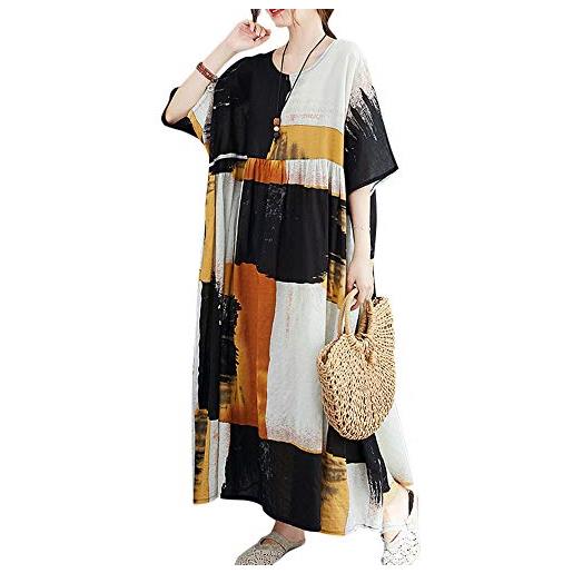 Versear abito lungo da donna in caftano boho allentato in cotone a maniche corte abito casual oversize con tasche