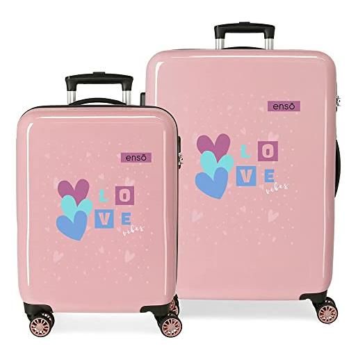 Enso love vibes set di valigie rosa 55/68 cm rigida abs chiusura a combinazione laterale 104 l 6 kg 4 ruote doppie