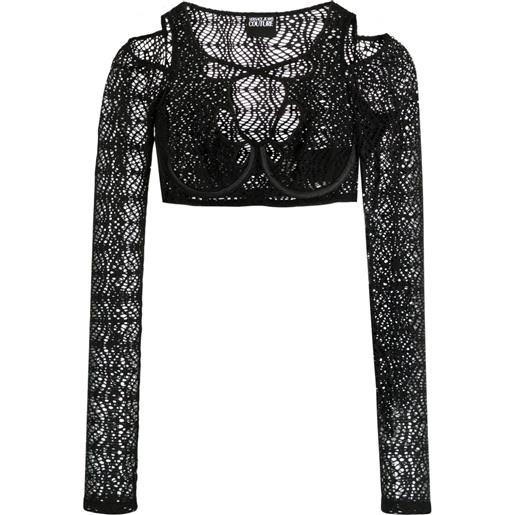 Versace Jeans Couture top corto con pizzo a rete - nero