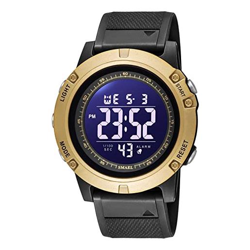 SMAEL orologio uomo digitale, orologio sportivo uomo 50m impermeabile digitale militare orologi da polso con retroilluminazione a led/timer/allarme, black gold