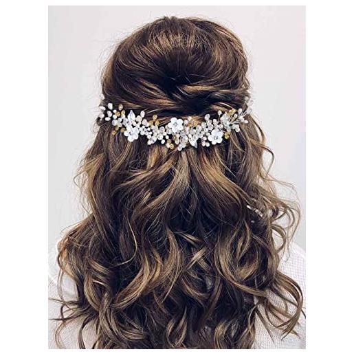 Atigy vakkery - cerchietto per capelli da sposa, con perle argentate, accessorio per capelli da sposa, per donne e ragazze