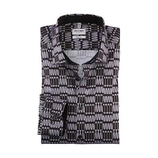 Olymp camicia da uomo a maniche lunghe level five, stampa digitale, body fit, modern kent, nero 68. , 40