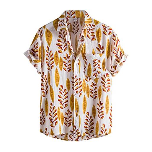 Uikceten camicetta moda uomo pulsante turn daun-camicia stampa casual maniche camicia con gilet uomo set, giallo. , l
