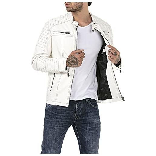 Redbridge giubbotto in finta pelle da uomo giacca in stile biker trapuntata pelle sintetica bianco m