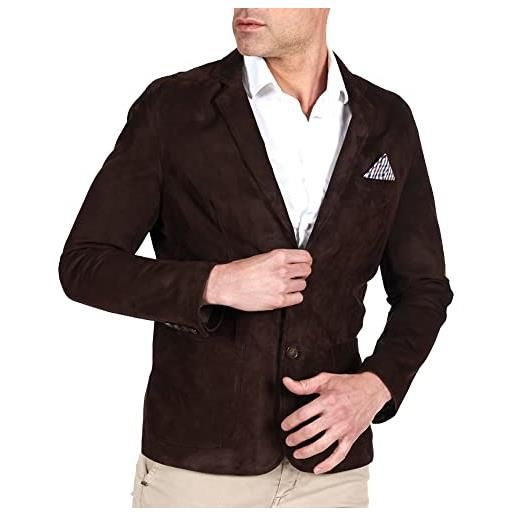 D'Arienzo blazer in pelle camoscio color marrone da uomo giubbino primaverile giacca elegante vera pelle made in italy luke 50/marrone