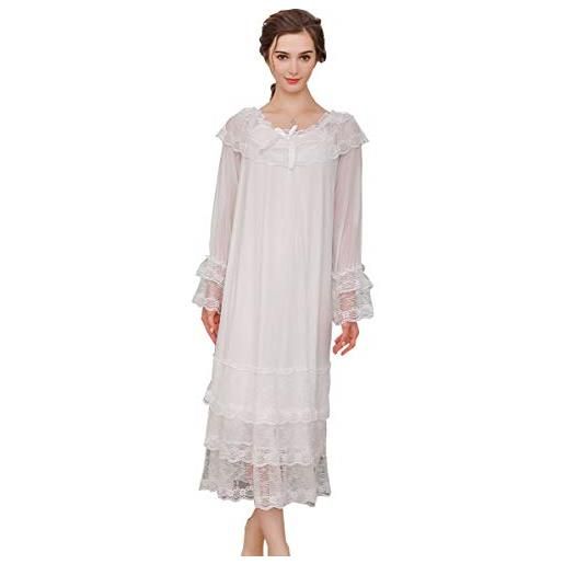 OKSakady donne ragazza manica lunga principessa camicia da notte pizzo puro addormentato vestito elegante abito da notte