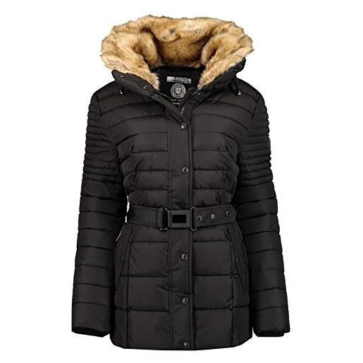 Geographical Norway bellena - parka grande da donna - cappotto invernale caldo - maniche lunghe e collo in pelliccia sintetica - giacca da donna in tessuto resistente (nero)