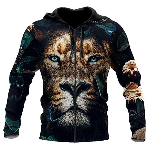 UIOKLMJH 3d stampato leone tatuaggio moda harajuku animale hoodie giacca cerniera felpa cool streetwear, con cappuccio. , l