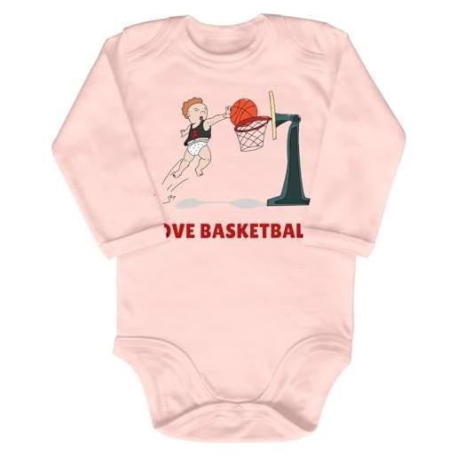 Blauer-Storch body per bambini in diversi colori love basketball regalo per piccoli pallacanestro per la nascita per bambini a maniche lunghe cotone biologico, arancione, 6-12 mesi