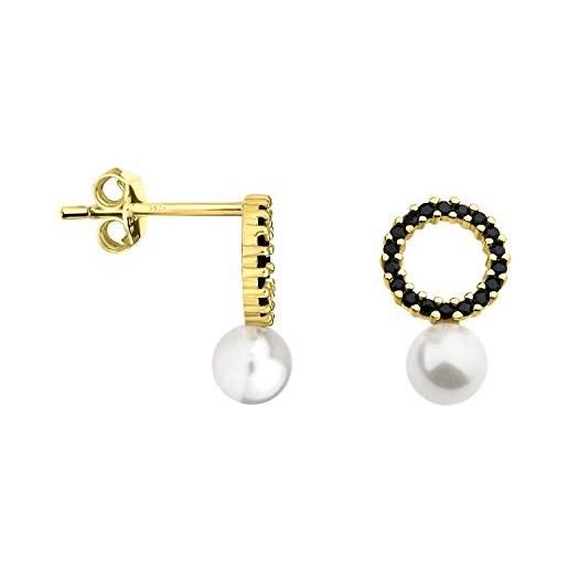 Sofia milani - orecchini da donna in argento 925 - placcati in oro e con pietra zircone - orecchini pendenti a cerchio perla - 20913
