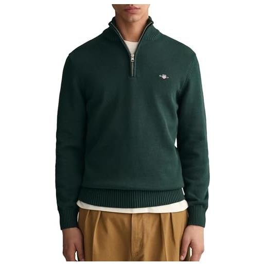 GANT casual cotton mezza zip maglione, tartan verde, l uomo