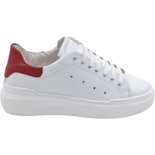 Malu Shoes sneakers uomo bianco in vera pelle con riporto rosso fondo alto 4 cm anatomico moda street made in italy