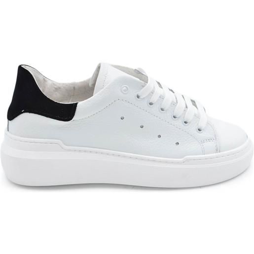 Malu Shoes sneakers uomo bianco in vera pelle con riporto nero camoscio fondo alto 4 cm anatomico moda street made in italy