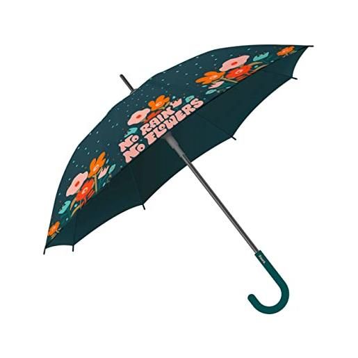 Fisura - ombrello grande no rain no flowers. Ombrello giovanile con fiori. Ombrello automatico con pulsante. Robusto ombrello stampato. 106 centimetri di diametro