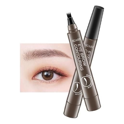 EasPowest suake eyebrow contouring pen, suake eyebrow pen with fork tip waterproof smudgeproof long lasting, 4-tip microblade brow pen, easy to shape natural eye brows (grayish brown*2)