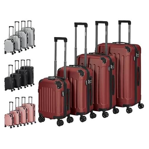 Arebos s-m-l-xl - set di 4 valigie da viaggio, con chiusura lampo, ruote a 360°, colore: rosso, set di valigie rigide con ruote girevoli