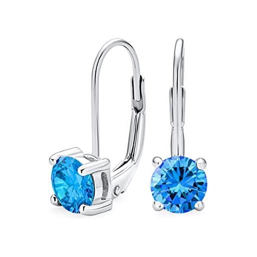 Bling Jewelry orecchini pendenti a leva in argento sterling con zirconi cubici taglio brillante rotondo solitario 1ct di colore blu chiaro, simulando topazi