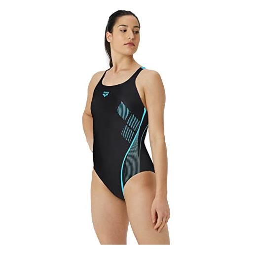 Arena swim pro back graphic costume da bagno intero, donna, blu (navy/soft green), 42