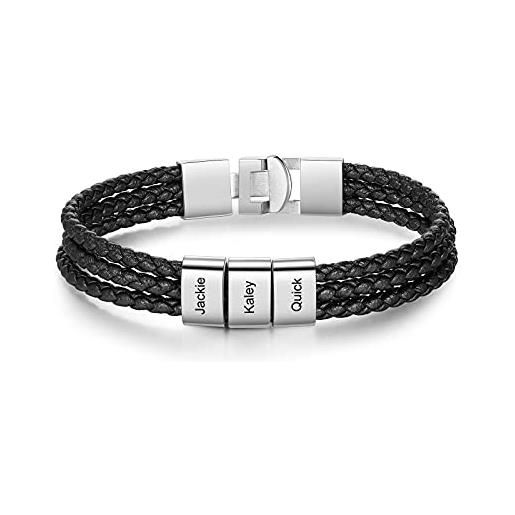 lorajewel bracciali personalizzati da uomo bracciali con nomi bracciale in pelle in acciaio inox regali per compleanno papà marito figlio (3 name)