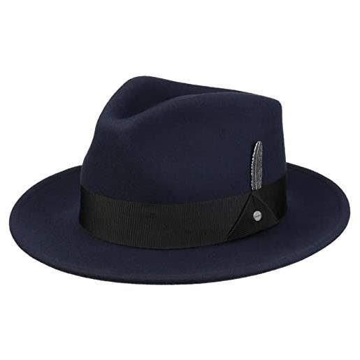 Stetson cappello in lana burdock fedora donna/uomo - outdoor di feltro da pioggia con nastro grosgrain autunno/inverno - l (58-59 cm) blu scuro