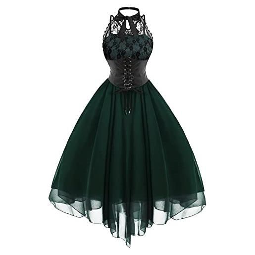 JokeLomple vestito gotico donna - punk abbigliamento regina scura medievals vintage dress maniche a tromba tinta unita gotico eleganti abiti