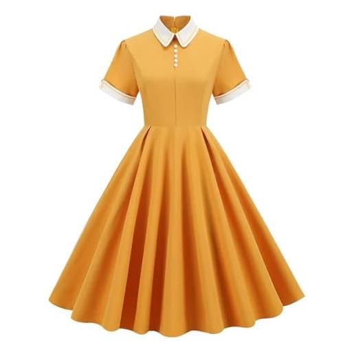 ARESU abiti vintage stampati a pois per donna abito estivo anni '50 anni '60 elegante swing rockabilly party abito a linea da donna abiti midi-giallo-xxl