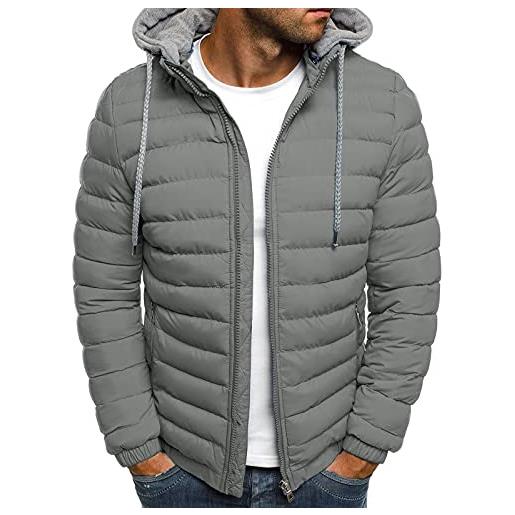 Qtinghua men's hooded packable down jacket winter warm puffer casual lightweight outwear windproof zipper up coat with pockets (gray, large)