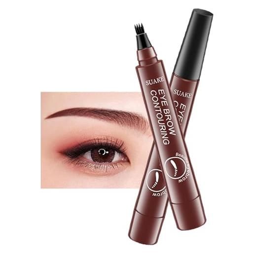 EasPowest suake eyebrow contouring pen, suake eyebrow pen with fork tip waterproof smudgeproof long lasting, 4-tip microblade brow pen, easy to shape natural eye brows (reddish brown*2)