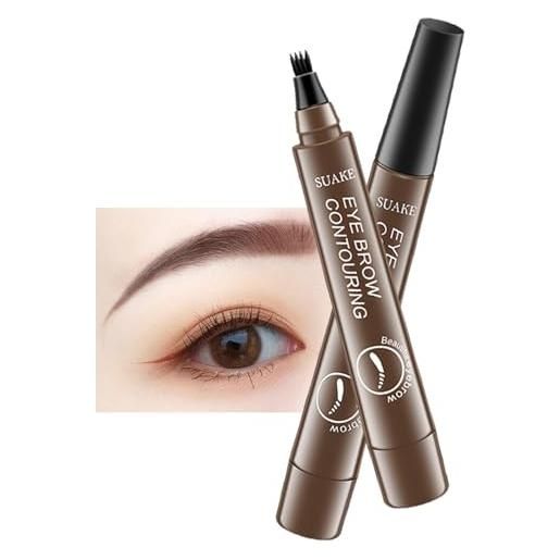 EasPowest suake eyebrow contouring pen, suake eyebrow pen with fork tip waterproof smudgeproof long lasting, 4-tip microblade brow pen, easy to shape natural eye brows (dark brown*2)