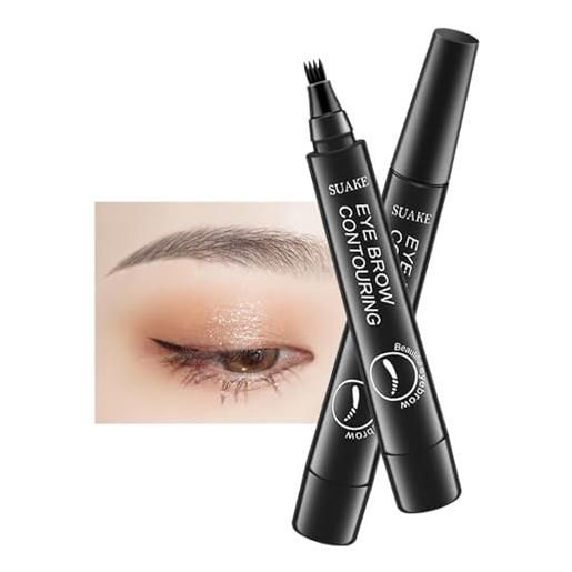 EasPowest suake eyebrow contouring pen, suake eyebrow pen with fork tip waterproof smudgeproof long lasting, 4-tip microblade brow pen, easy to shape natural eye brows (black*2)
