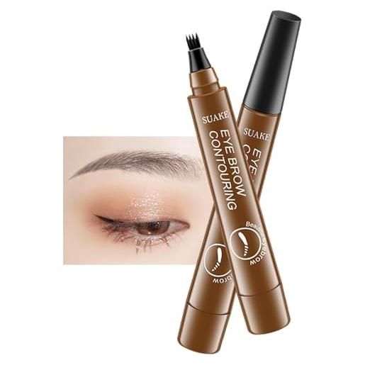 EasPowest suake eyebrow contouring pen, suake eyebrow pen with fork tip waterproof smudgeproof long lasting, 4-tip microblade brow pen, easy to shape natural eye brows (light brown*2)