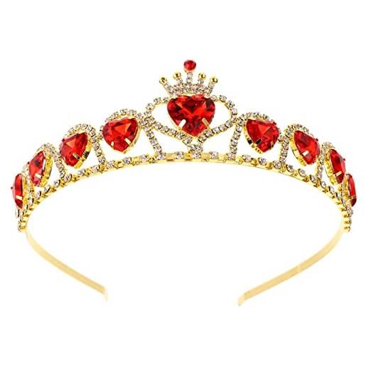 Lurrose corona a cuore rosso barocco strass regina corona di cristallo rosso diamante diadema per compleanno matrimonio principessa matrimonio bomboniere