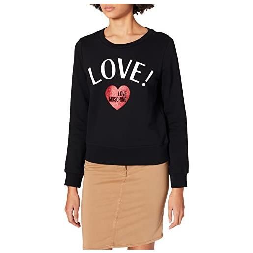 Love Moschino long-sleveed sweatshirt in 100% cotton fleece with love print maglia di tuta, nero, 42 donna