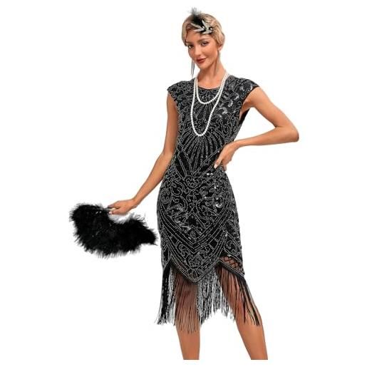 Viloree vestiti anni 20 donna con paillettes e frange in rilievo 1920s abito vestito gatsby donna anni 20 vestito charleston nero & argento (49) l
