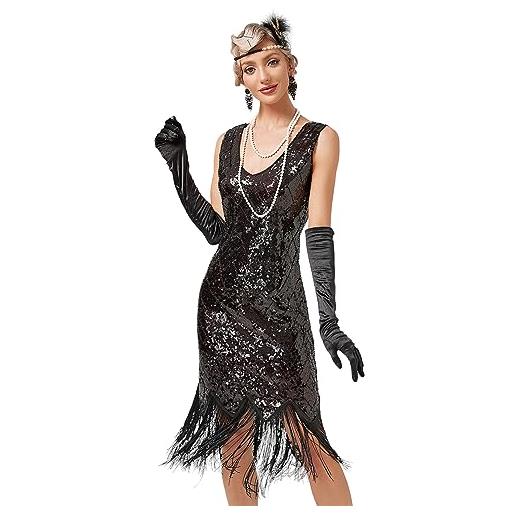 Viloree vestito gatsby donne 1920s vestito abito anni 20 donna flapper dress 1920s vestito da sera paillette impreziosito frange gatsby dress nero & rosso (55) 2xl