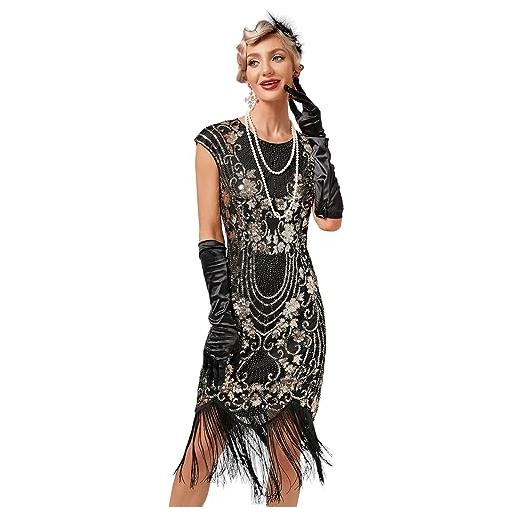 Viloree vestito gatsby donne 1920s vestito abito anni 20 donna flapper dress 1920s vestito da sera paillette impreziosito frange gatsby dress nero & oro (54) 3xl